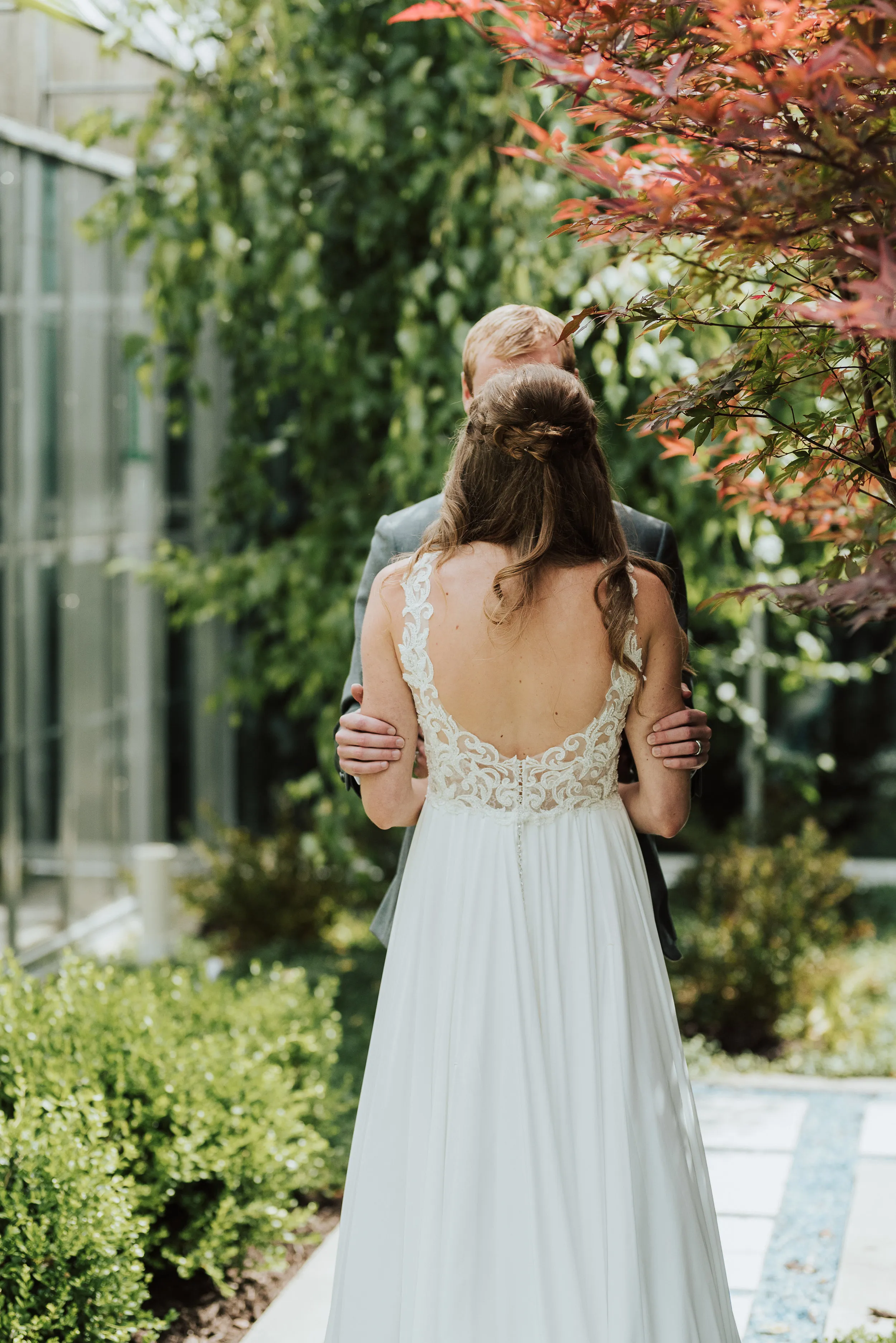 A-line V-neck Appliques Beading Backless Long Chiffon Wedding Dresses, WD0491