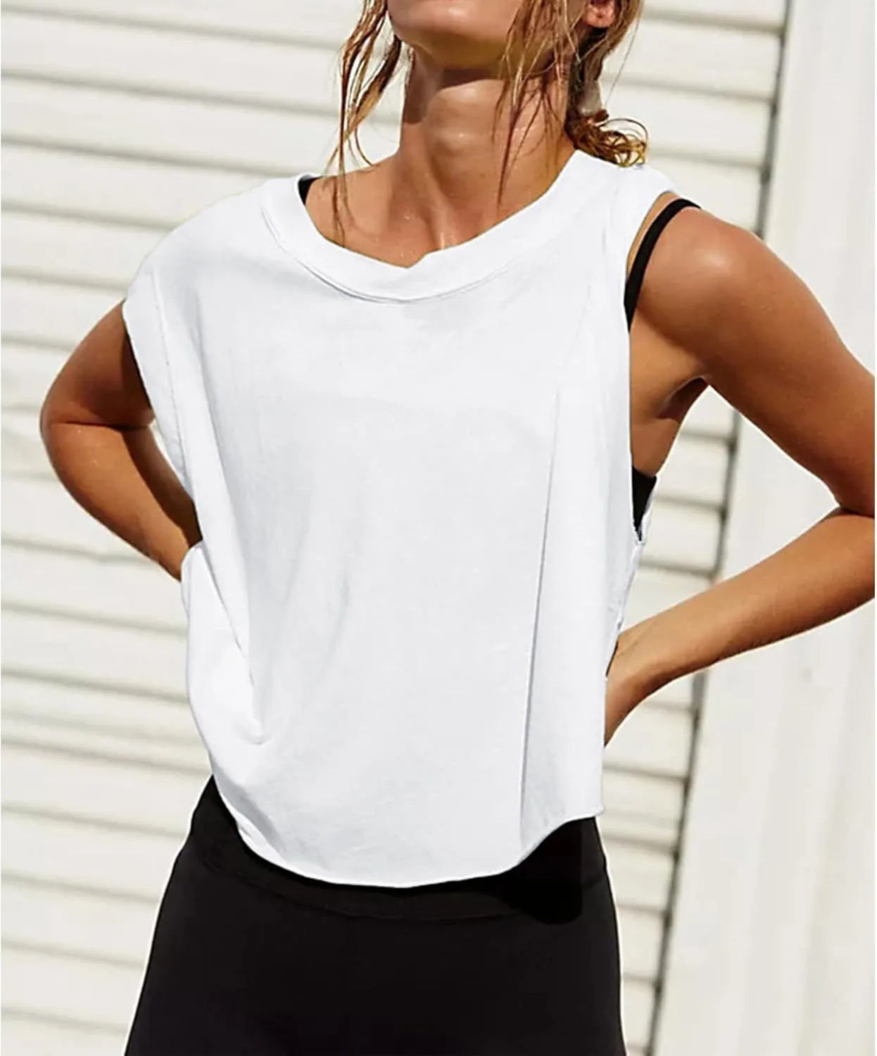 Ainangua Oversized Tank Top for Women Sleeveless Athletic Cropped Activewear Workout Yoga Gym Tops