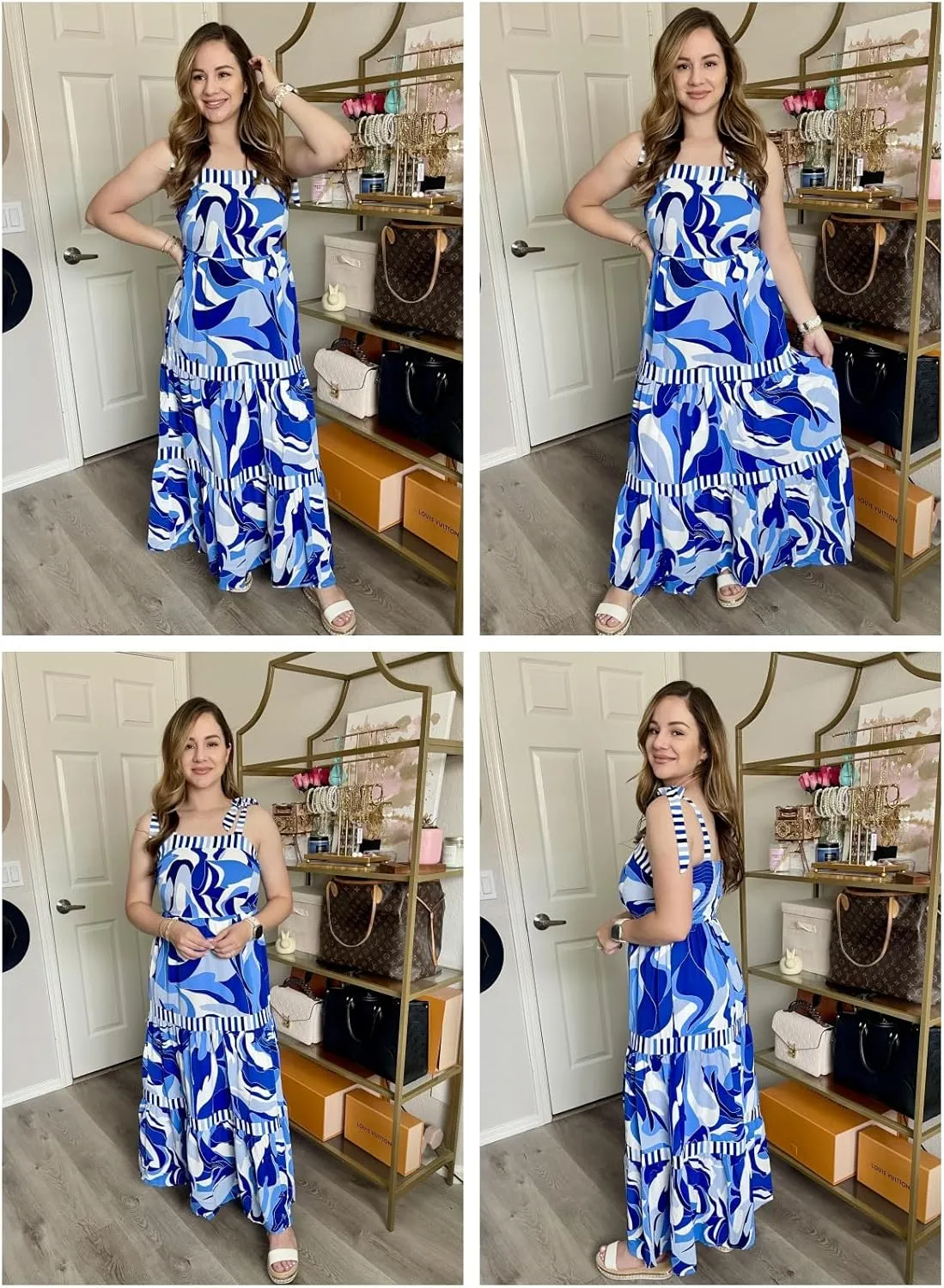 AlvaQ Women's 2025 Summer Sleeveless Floral Print Maxi Dress Strap Square Neck Beach Sun Dress