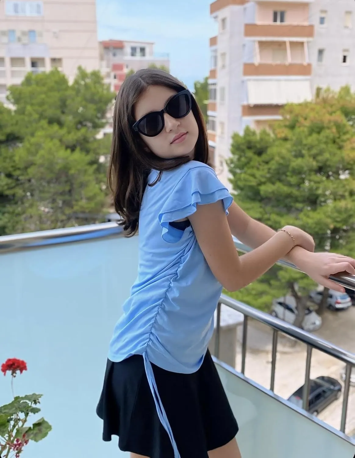 Arshiner Girls T Shirts Ruffle Short Sleeve Ruched Knot Side Tunic Blouse Summer Tee Tops