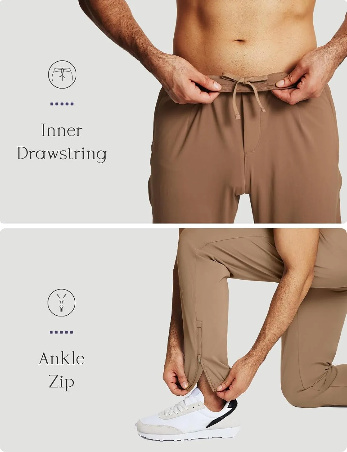 baleaf 30'' Men's Golf Joggers Pants Stretch Lightweight Workout Running Travel Track Sweatpants Quick Dry Zip Pockets