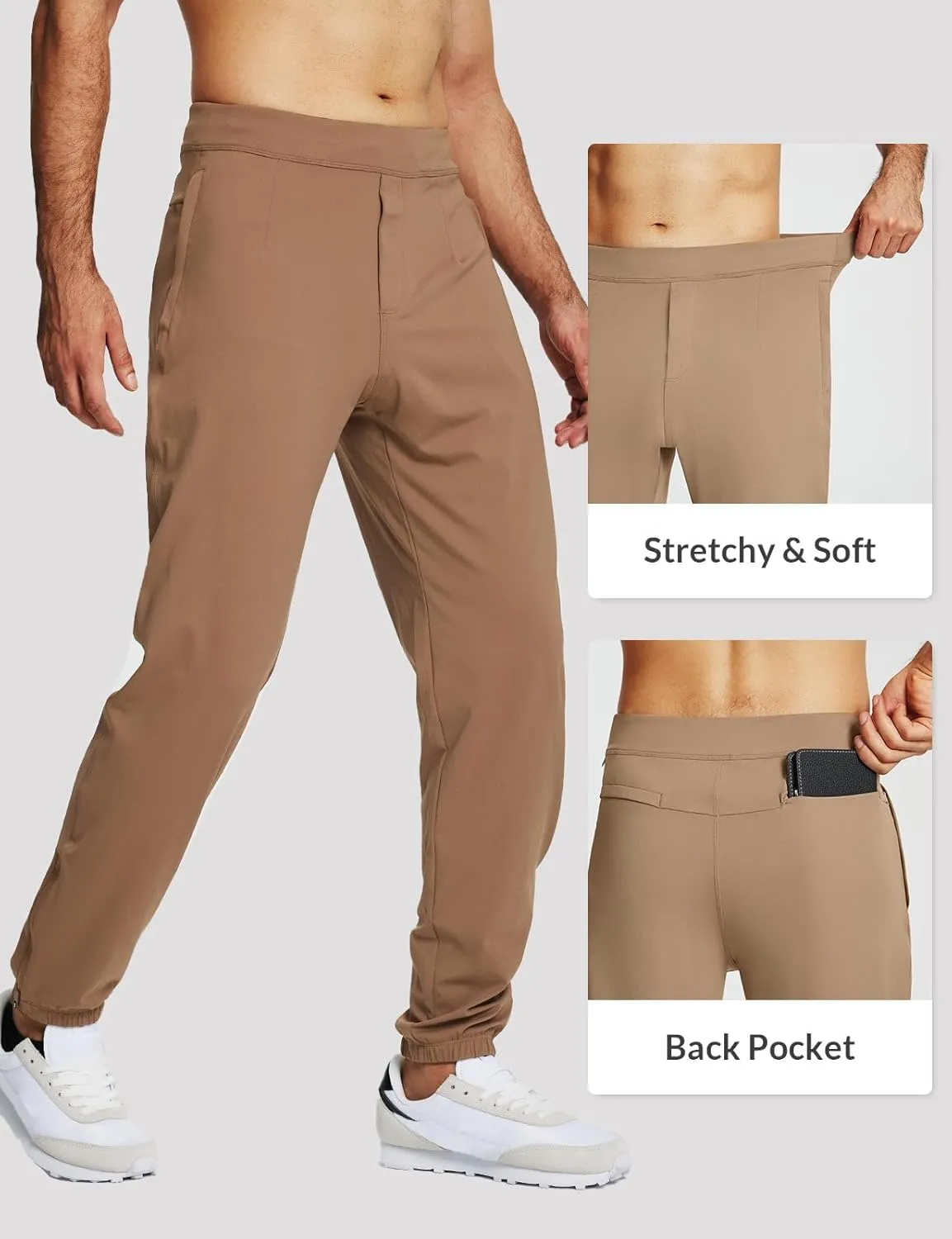 baleaf 30'' Men's Golf Joggers Pants Stretch Lightweight Workout Running Travel Track Sweatpants Quick Dry Zip Pockets