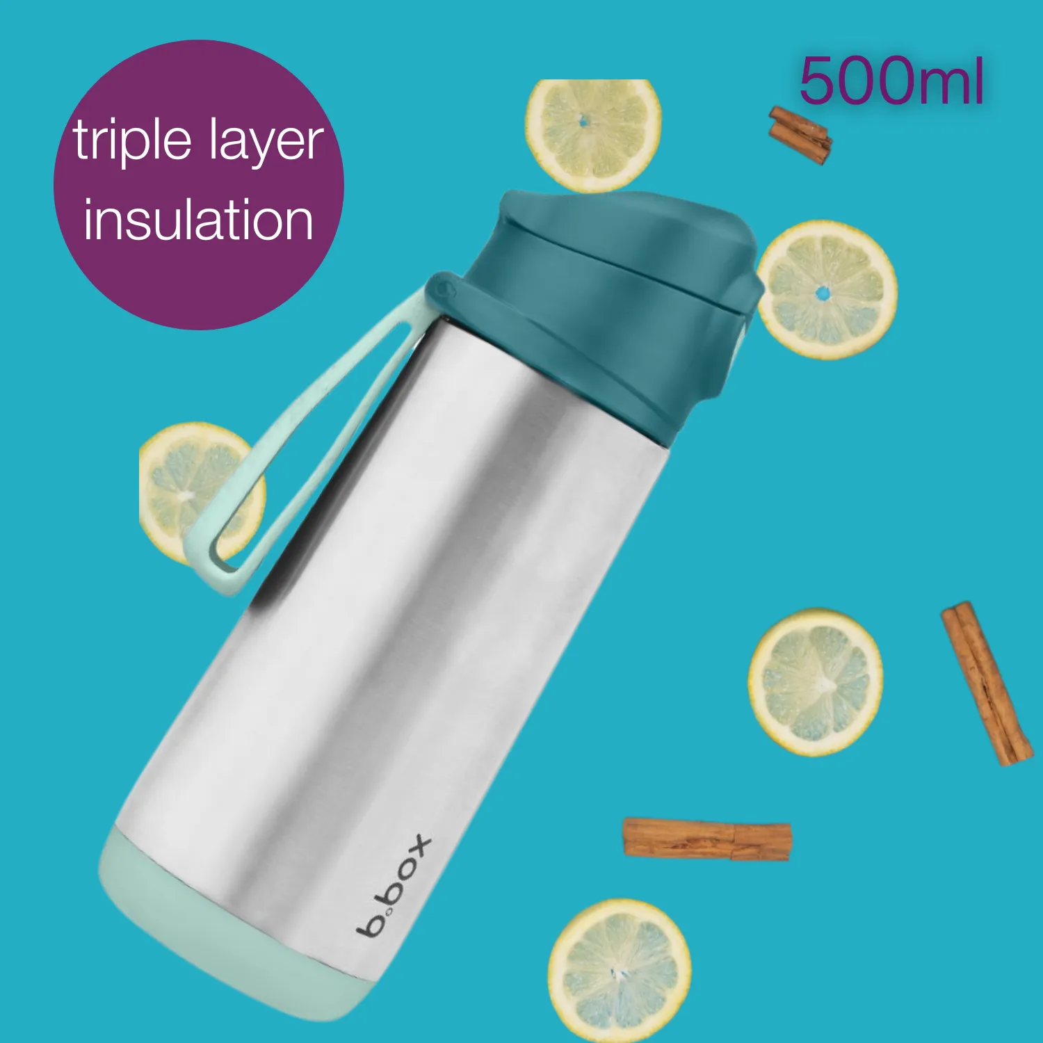 b.box Insulated Sport Spout Drink Water Bottle 500ml   Emerald Forest Green