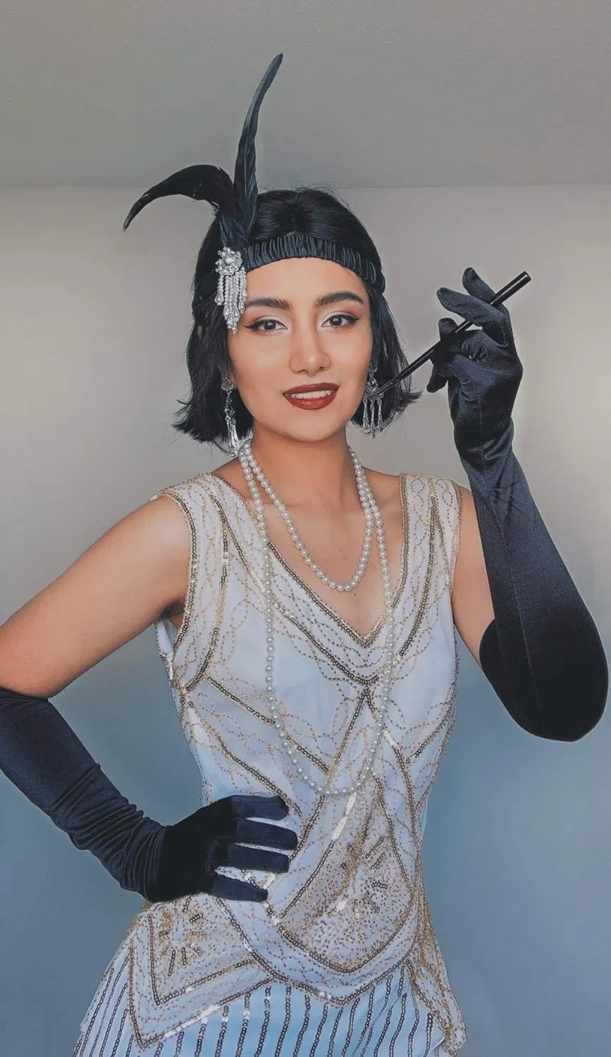 Coucoland Womens 1920s Flapper Sequin Beads Dress with Roaring 20s Gatsby Accessories Set for Party