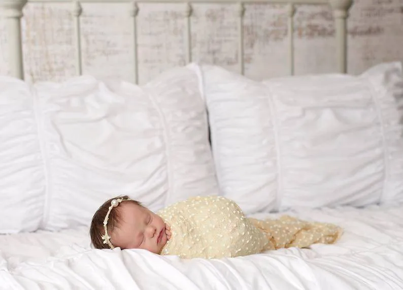Dark Cream Popcorn Stretch Knit Baby Wrap and Headband