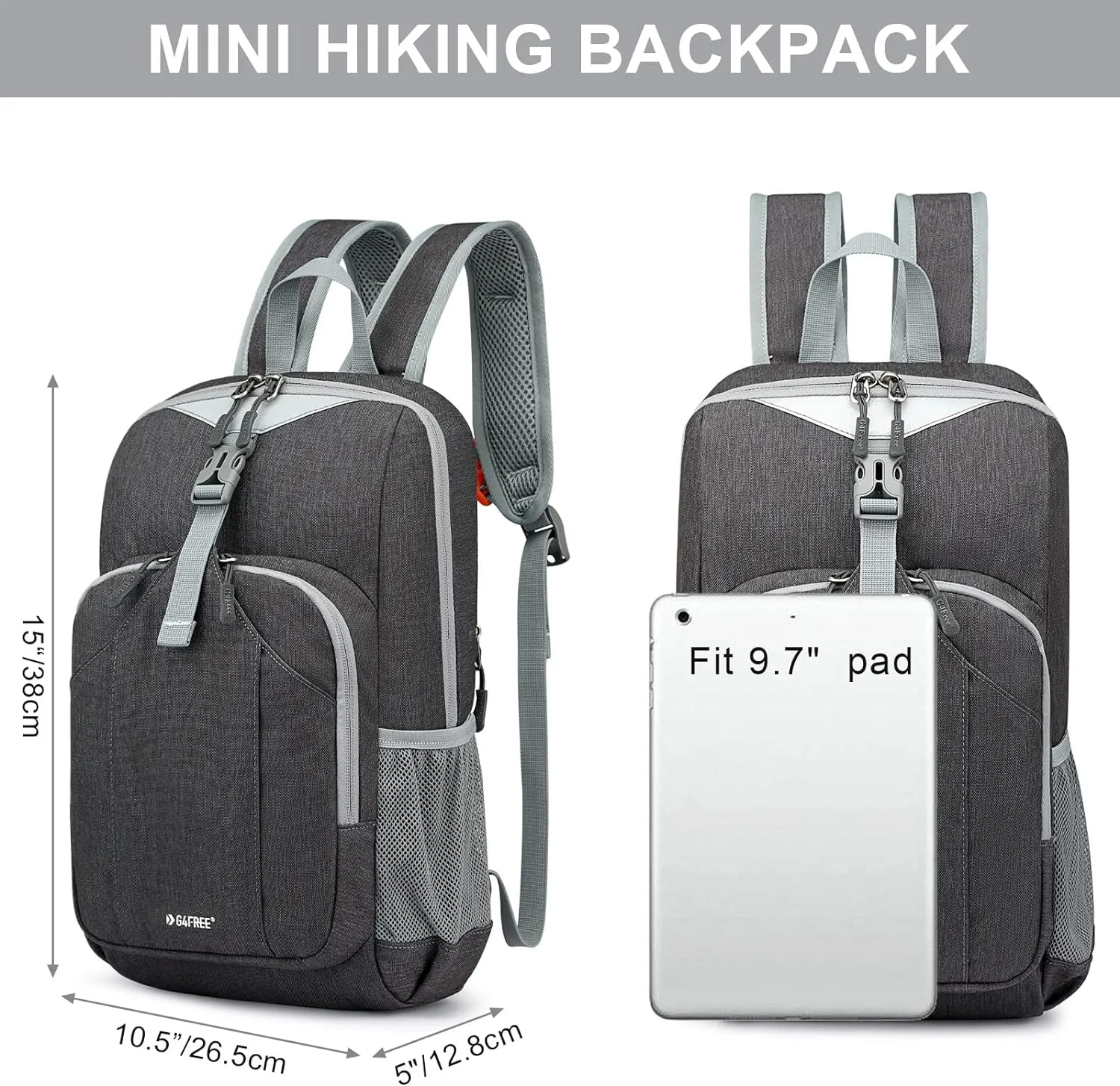 G4Free Mini 10L Hiking Daypack Small Hiking Backpack Cycling Compact Shoulder Backpack Outdoor for Men Women(Dark Grey)
