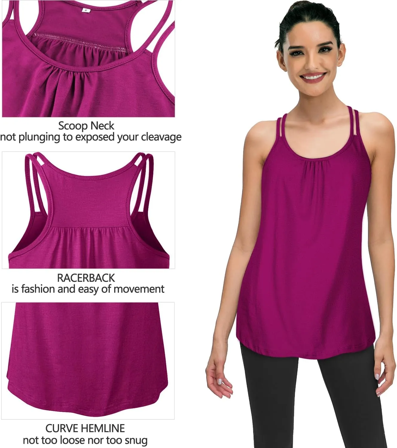 Hibelle Womens Scoop Neck Cute Racerback Yoga Workout Tank Top