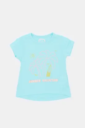 Infant Girls Blue Palm Print T-Shirt