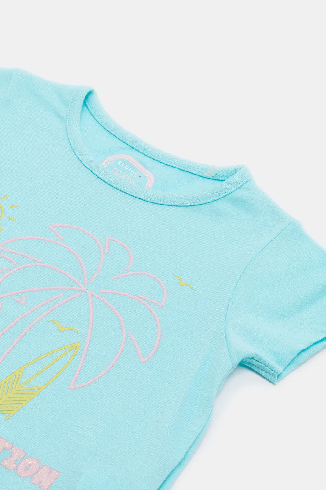 Infant Girls Blue Palm Print T-Shirt