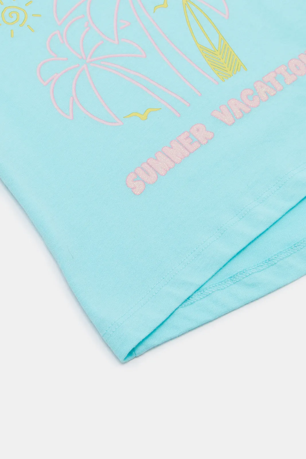 Infant Girls Blue Palm Print T-Shirt