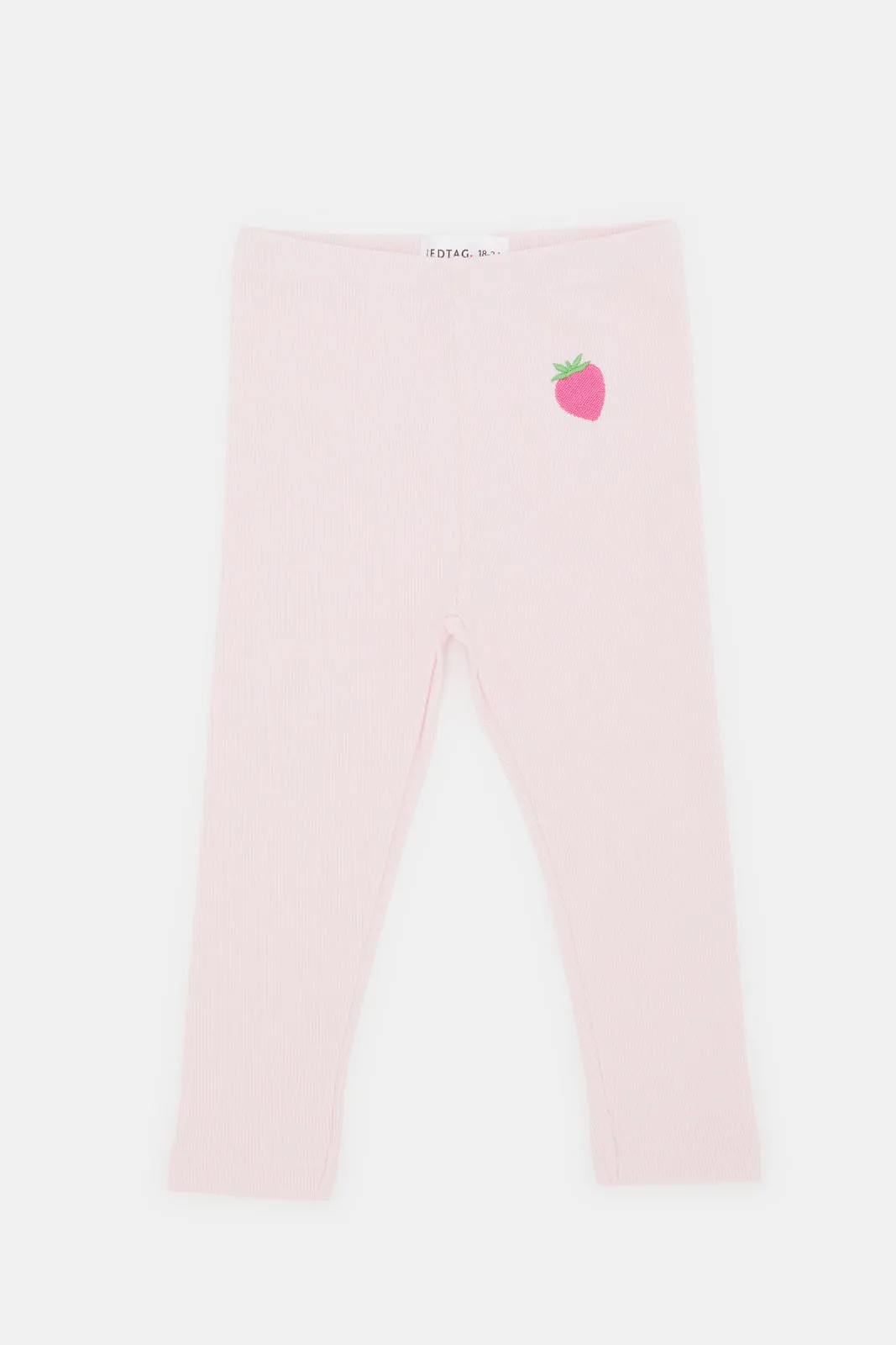 Infant Girls Pink Strawberry Embroidered Leggings
