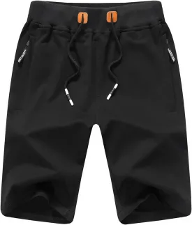 JustSun Mens Shorts Casual Sports with Elastic Waist Zipper Pockets
