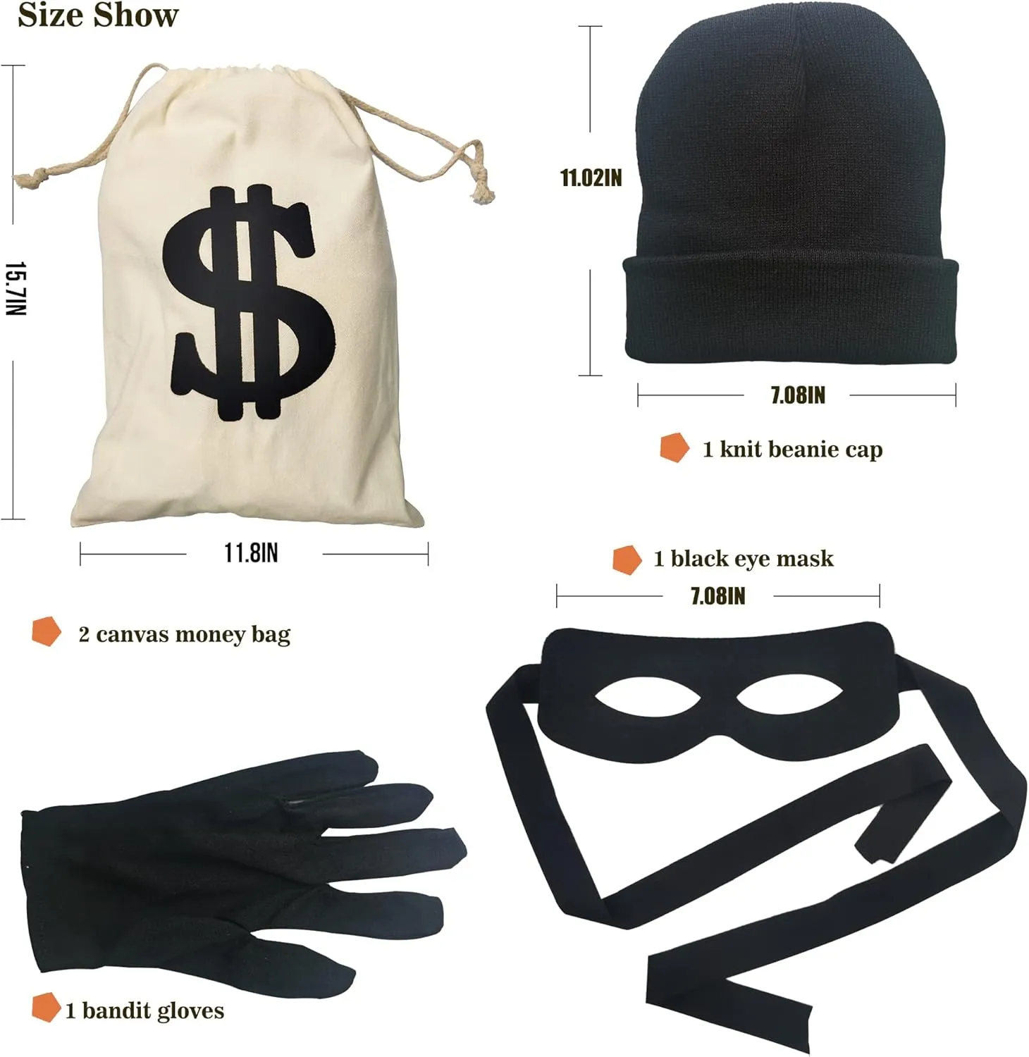 Kid's Robber Costume Set Cosplay Thief Accessories for Halloween Party Black and White Striped Knit Beanie Cap