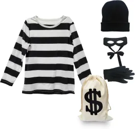 Kid's Robber Costume Set Cosplay Thief Accessories for Halloween Party Black and White Striped Knit Beanie Cap