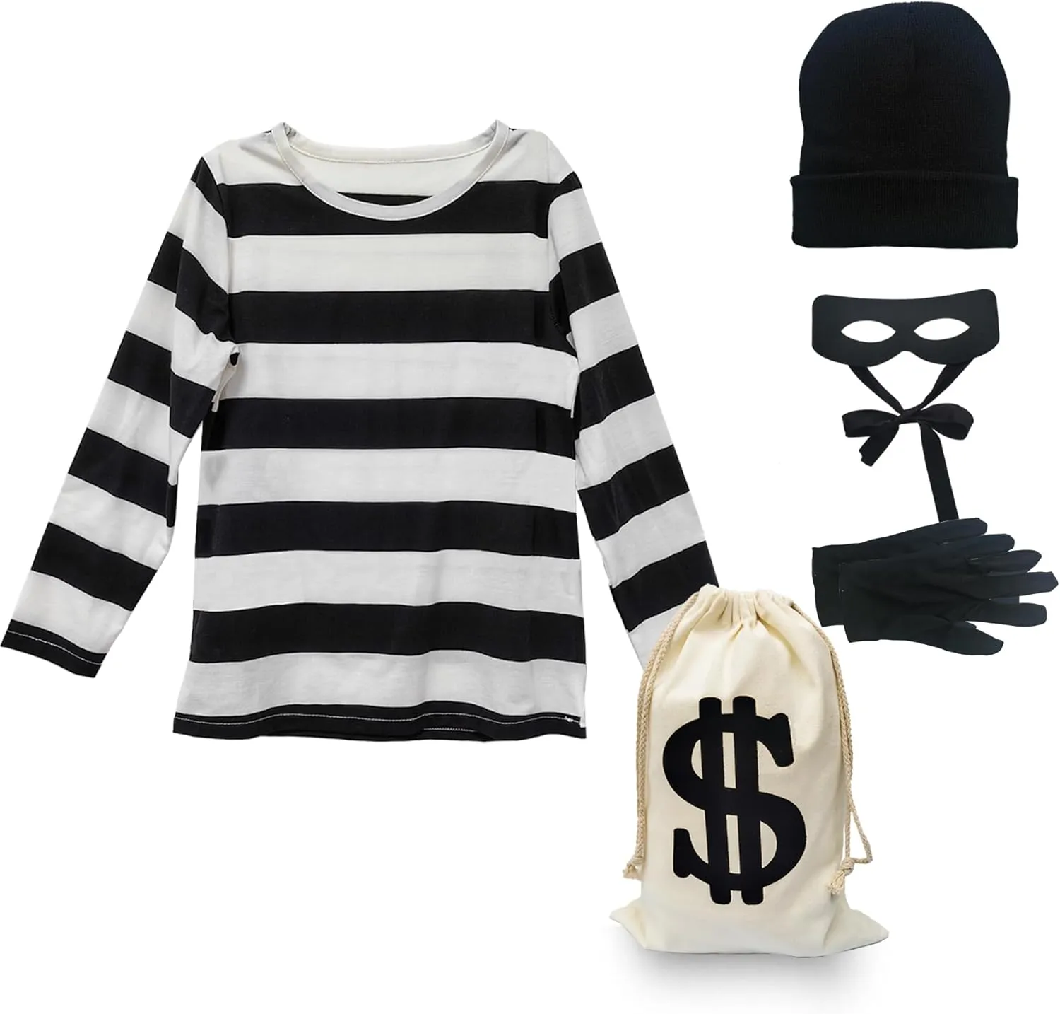 Kid's Robber Costume Set Cosplay Thief Accessories for Halloween Party Black and White Striped Knit Beanie Cap