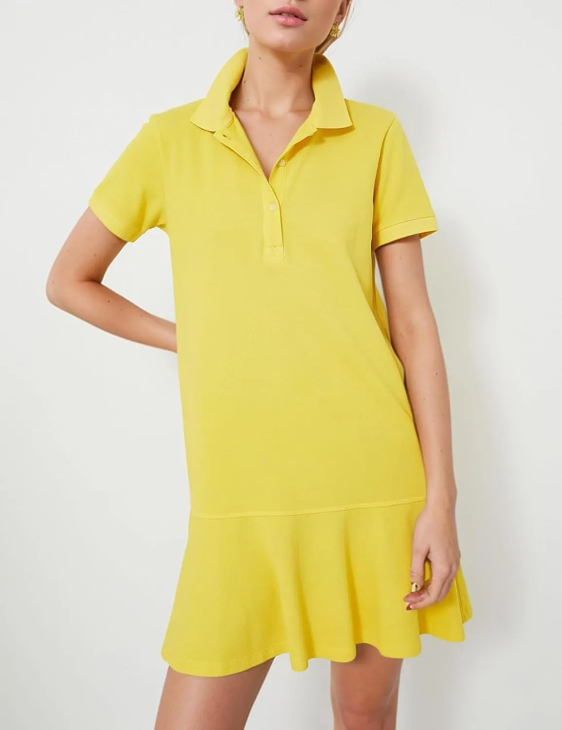 Kissonic Women's Polo Dress Short Sleeve V Neck Ruffle Hem Casual Summer Golf Tennis Mini Shirt Dresses