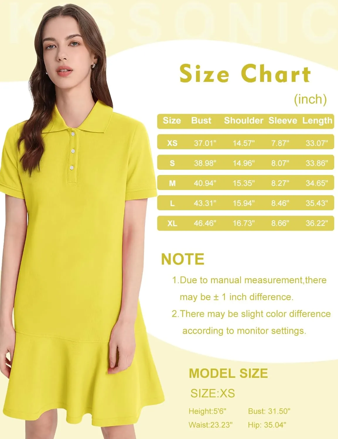 Kissonic Women's Polo Dress Short Sleeve V Neck Ruffle Hem Casual Summer Golf Tennis Mini Shirt Dresses