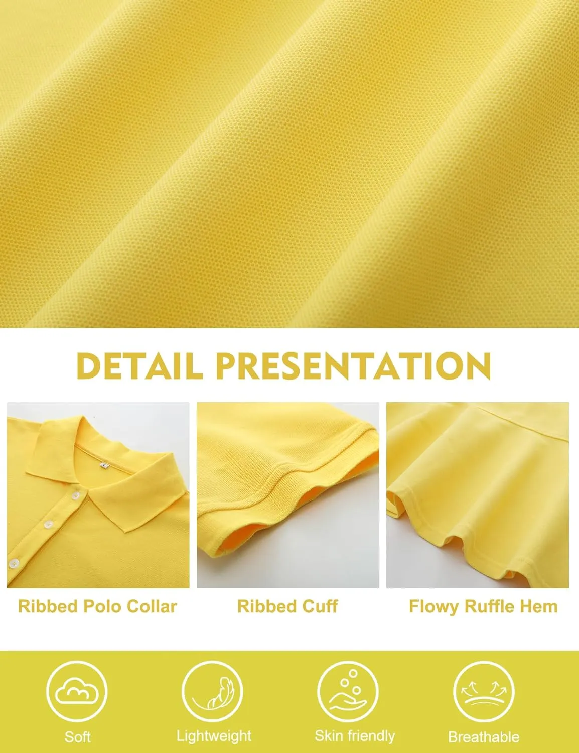 Kissonic Women's Polo Dress Short Sleeve V Neck Ruffle Hem Casual Summer Golf Tennis Mini Shirt Dresses