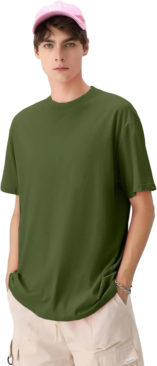 Men's Cotton T-Shirts Oversized Unisex Short Sleeve Crew Neck Loose Basic Tops Solid Athletic Tee