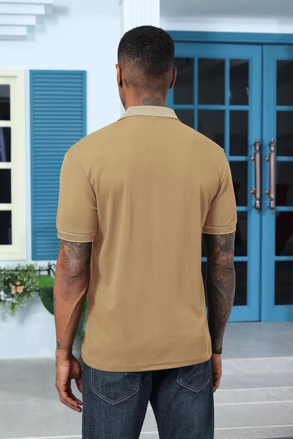 Mens Polo Shirts Short Sleeve Golf Casual Polo Collar Vintage Pique Shirts with Pocket