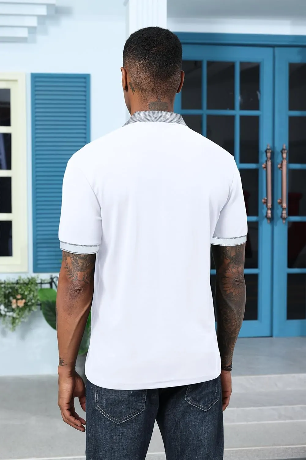 Mens Polo Shirts Short Sleeve Golf Casual Polo Collar Vintage Pique Shirts with Pocket