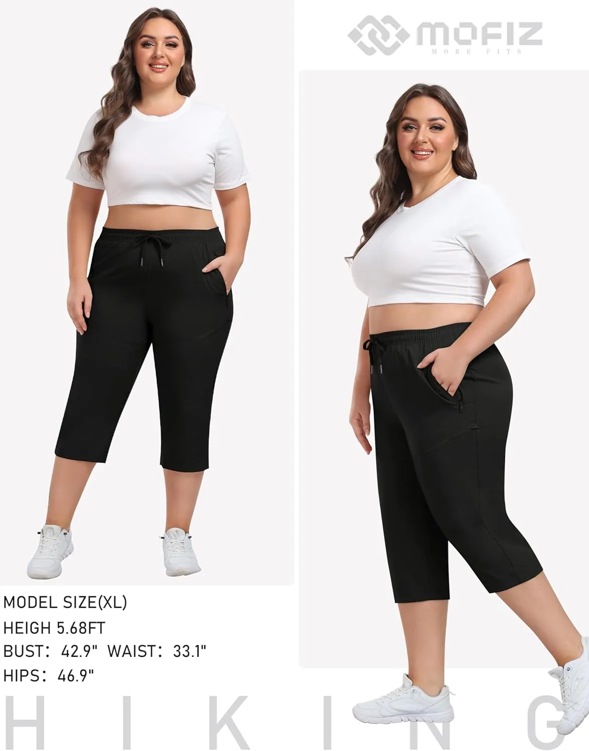 MoFiz Women's Plus Size Capris Pants Casual Hiking Pants Lightweight Quick Dry Summer Cargo Pants for Women