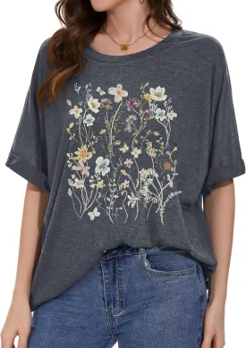 Oversized Tshirts for Women Summer Short Sleeve Casual Basic Tee Tops Loose Fit Shirts