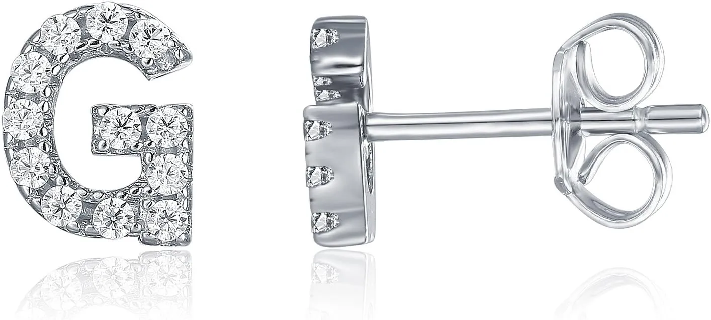 PAVOI 14K Gold Plated 925 Sterling Silver Cubic Zirconia Initial Letter Stud Earrings for Women | Simulated Diamond Alphabet Letter Earrings