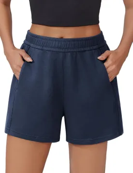 PINSPARK Athletic Sweat Shorts Women Elastic High Waisted Comfy Short Drawstring Casual Lounge Shorts with Pockets