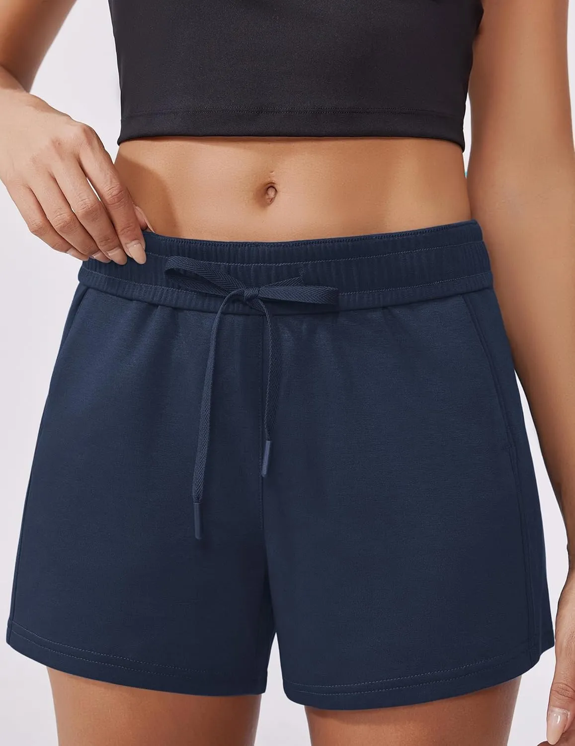 PINSPARK Athletic Sweat Shorts Women Elastic High Waisted Comfy Short Drawstring Casual Lounge Shorts with Pockets