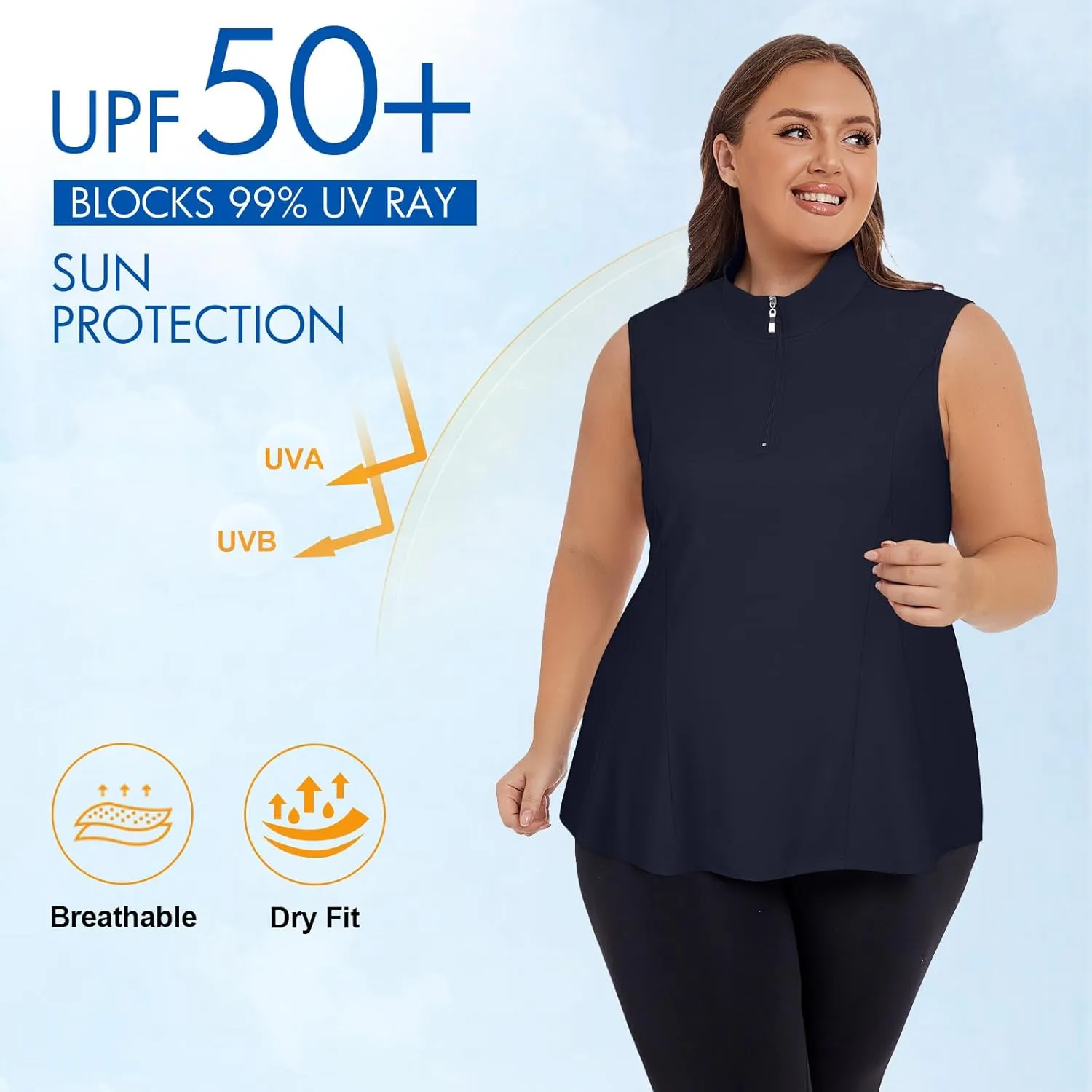Plus Size Golf Polo Shirts for Women 1/4 Zip Up Quick Dry Sleeveless Workout Tank Tops XL-5XL
