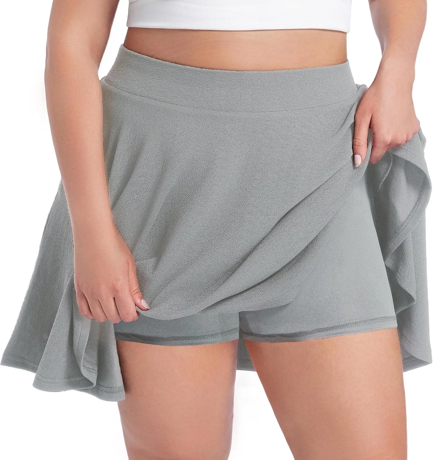 SEKINO Women's Plus Size Mini Skirts Basic Versatile Skorts with Pockets Stretchy Flared Pleated Casual Skirt Built in Shorts