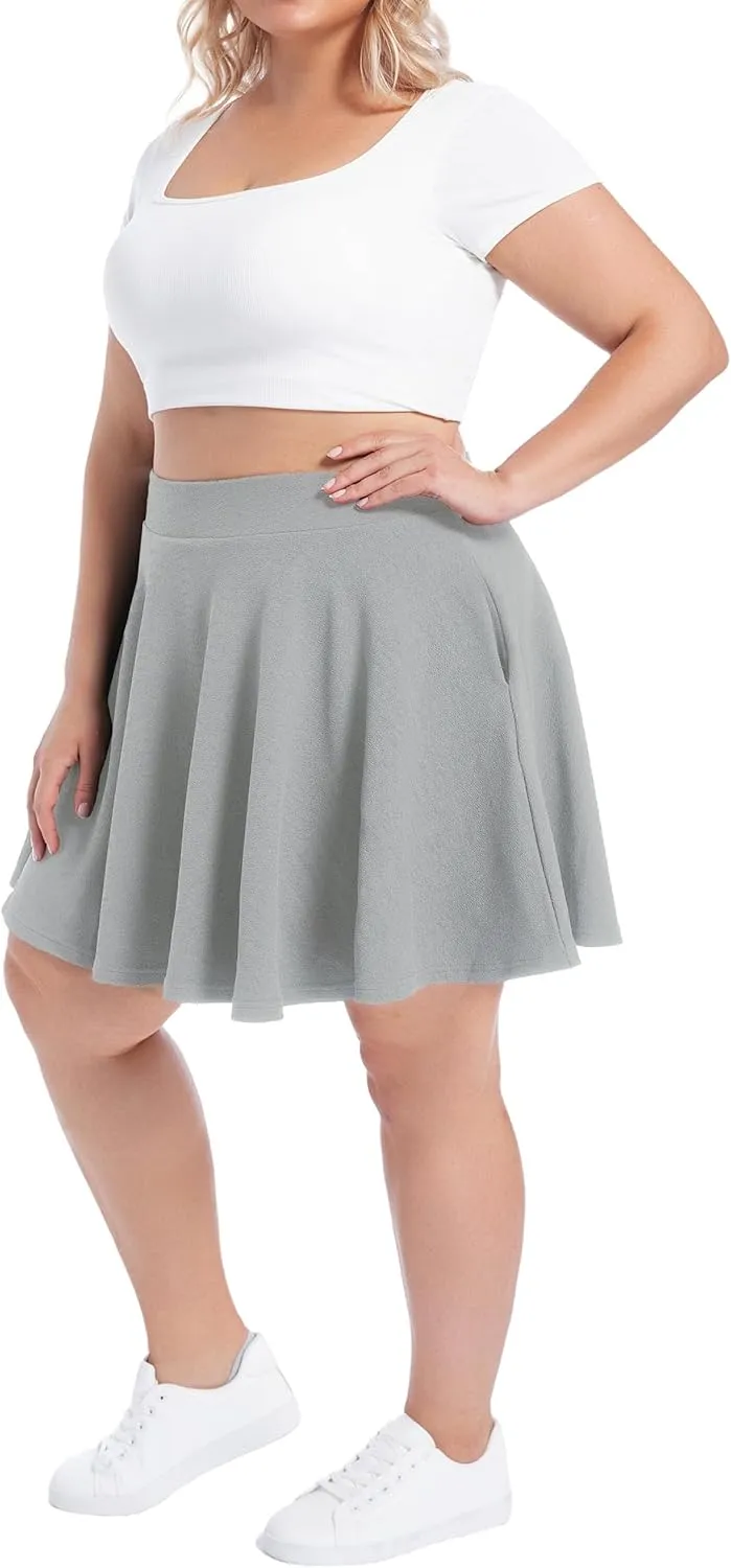 SEKINO Women's Plus Size Mini Skirts Basic Versatile Skorts with Pockets Stretchy Flared Pleated Casual Skirt Built in Shorts
