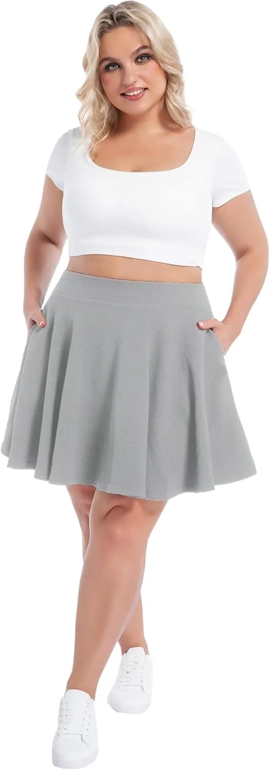 SEKINO Women's Plus Size Mini Skirts Basic Versatile Skorts with Pockets Stretchy Flared Pleated Casual Skirt Built in Shorts