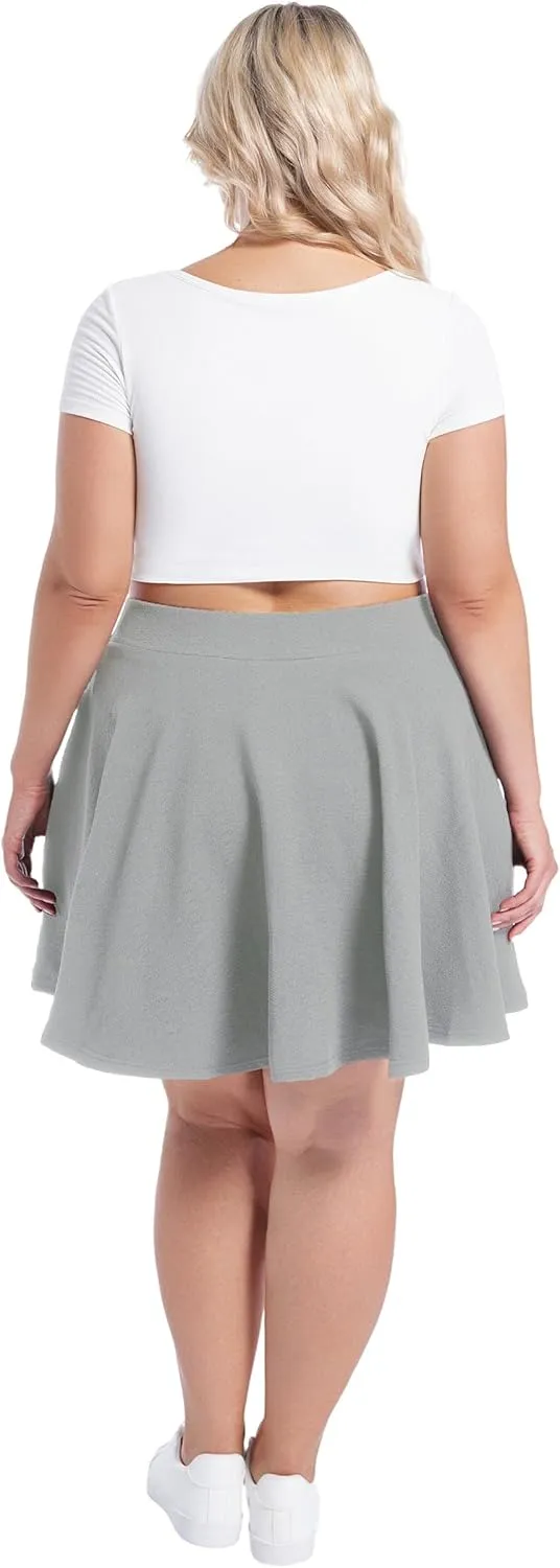 SEKINO Women's Plus Size Mini Skirts Basic Versatile Skorts with Pockets Stretchy Flared Pleated Casual Skirt Built in Shorts