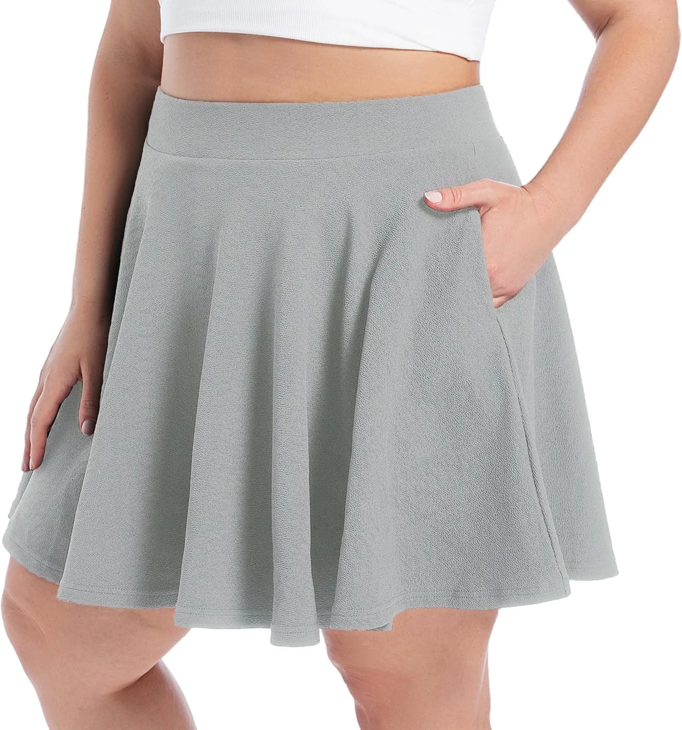 SEKINO Women's Plus Size Mini Skirts Basic Versatile Skorts with Pockets Stretchy Flared Pleated Casual Skirt Built in Shorts