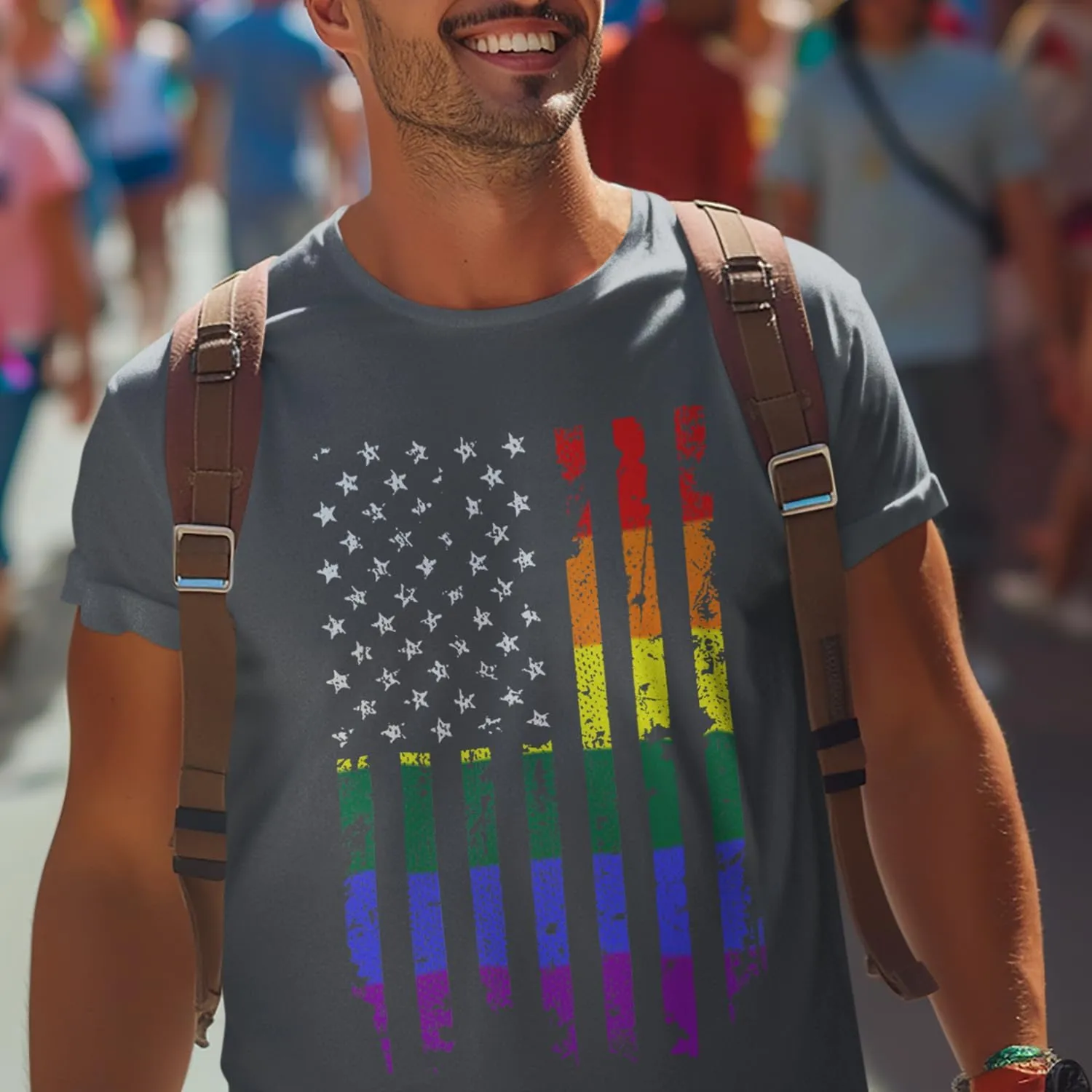 shop4ever Distressed Rainbow Flag T-Shirt Gay Pride Shirts