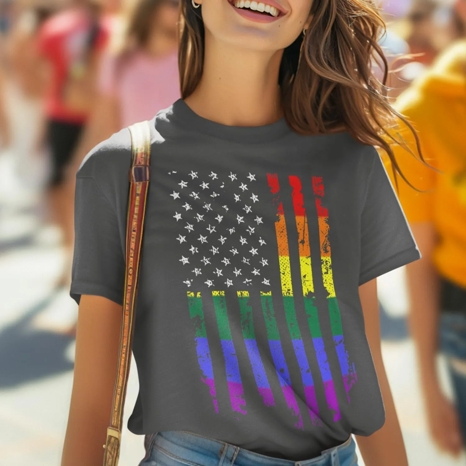 shop4ever Distressed Rainbow Flag T-Shirt Gay Pride Shirts
