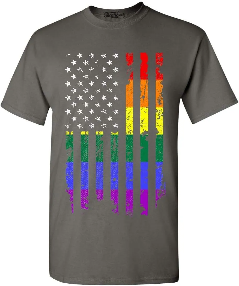 shop4ever Distressed Rainbow Flag T-Shirt Gay Pride Shirts