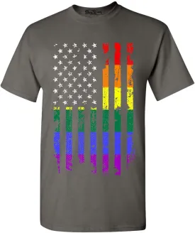 shop4ever Distressed Rainbow Flag T-Shirt Gay Pride Shirts