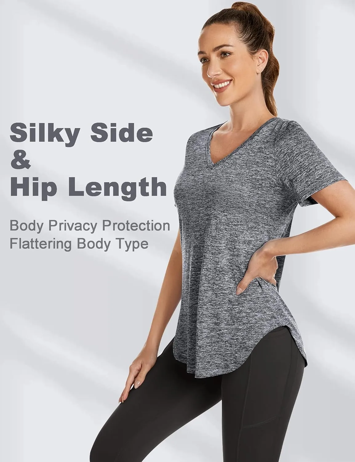 Short Sleeve Workout Shirts Women Loose Fit, V-Neck Women Exercise T-Shirt Workout Top, Dry Fit Yoga Gym Sport Tops