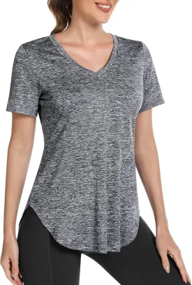 Short Sleeve Workout Shirts Women Loose Fit, V-Neck Women Exercise T-Shirt Workout Top, Dry Fit Yoga Gym Sport Tops