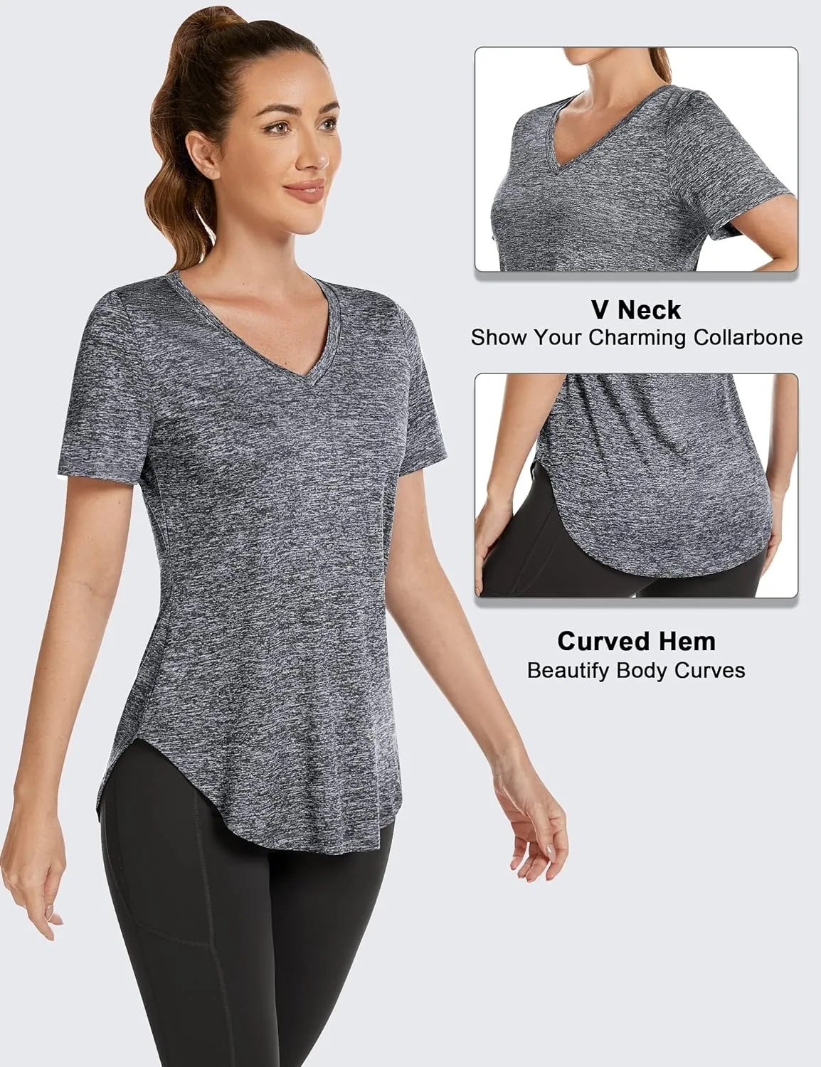 Short Sleeve Workout Shirts Women Loose Fit, V-Neck Women Exercise T-Shirt Workout Top, Dry Fit Yoga Gym Sport Tops