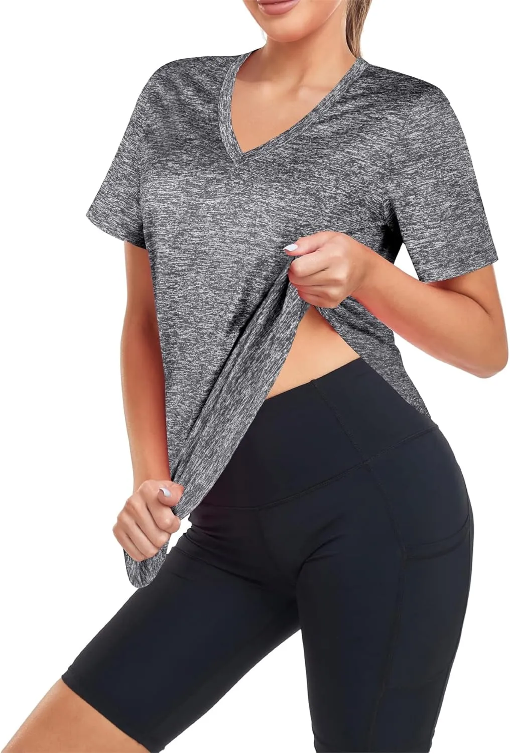 Short Sleeve Workout Shirts Women Loose Fit, V-Neck Women Exercise T-Shirt Workout Top, Dry Fit Yoga Gym Sport Tops