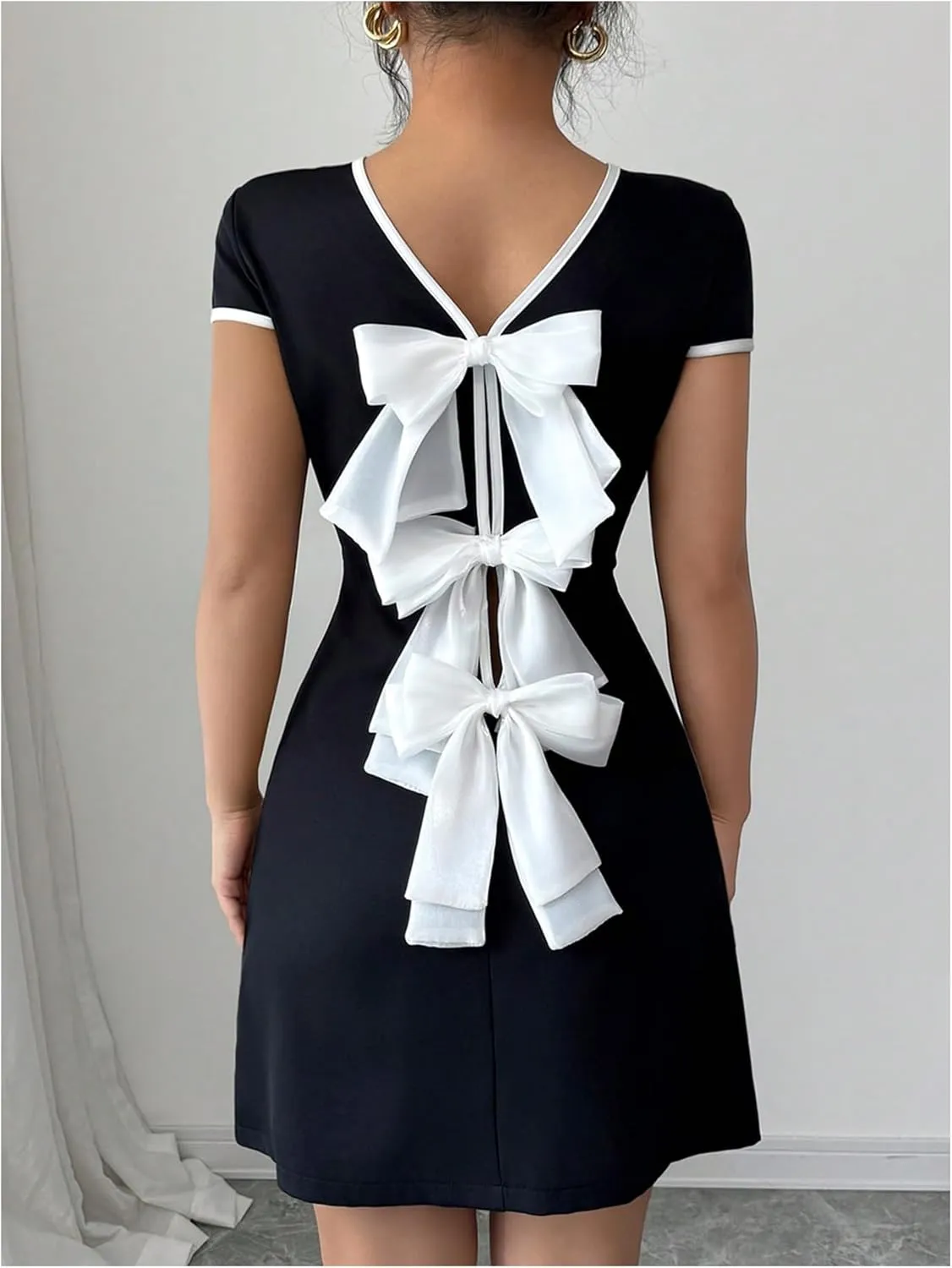 SOLY HUX Women's Bow Tie Back Dress Crew Neck Cap Sleeve A Line Short Party Dresses