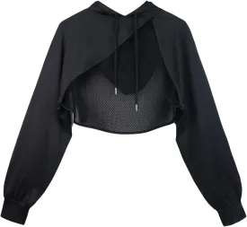 SweatyRocks Women's Athletic Sweatshirt Hollow Out Drop Shoulder Long Sleeve Cropped Workout Hoodie
