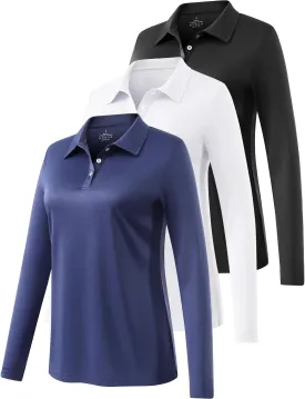 Ullnoy Lightweight Golf Shirts for Women Moisture Wicking Long Sleeve Polo Shirt Women Quick Dry Activewear Golf Tops Pack