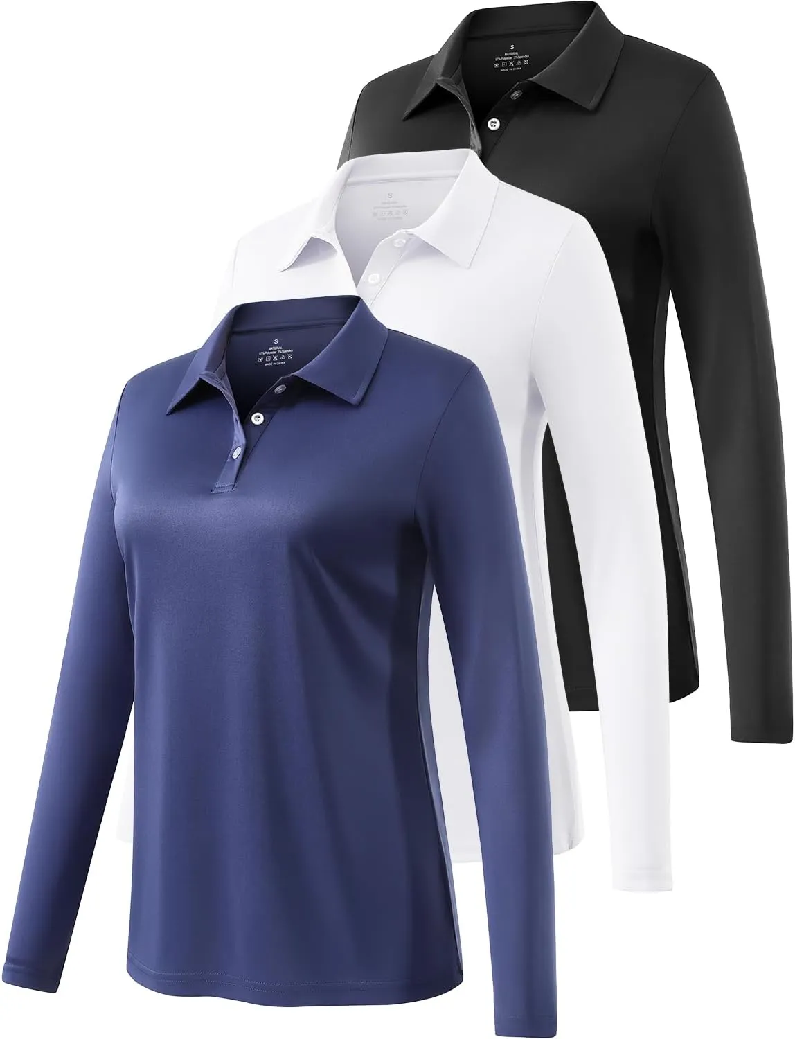 Ullnoy Lightweight Golf Shirts for Women Moisture Wicking Long Sleeve Polo Shirt Women Quick Dry Activewear Golf Tops Pack
