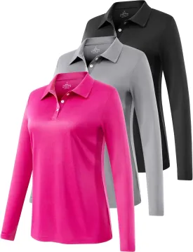 Ullnoy Lightweight Golf Shirts for Women Moisture Wicking Long Sleeve Polo Shirt Women Quick Dry Activewear Golf Tops Pack
