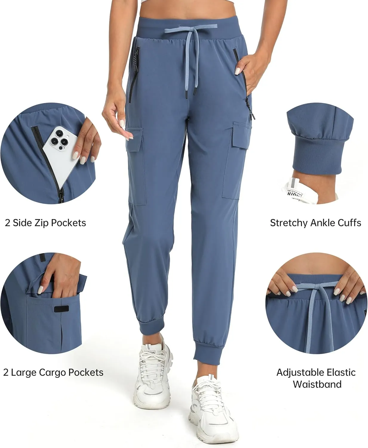 Womens Cargo Pants with Pocket Quick Dry Workout Athletic Joggers Drawstring Travel Casual Outdoor Camping Hiking Pants
